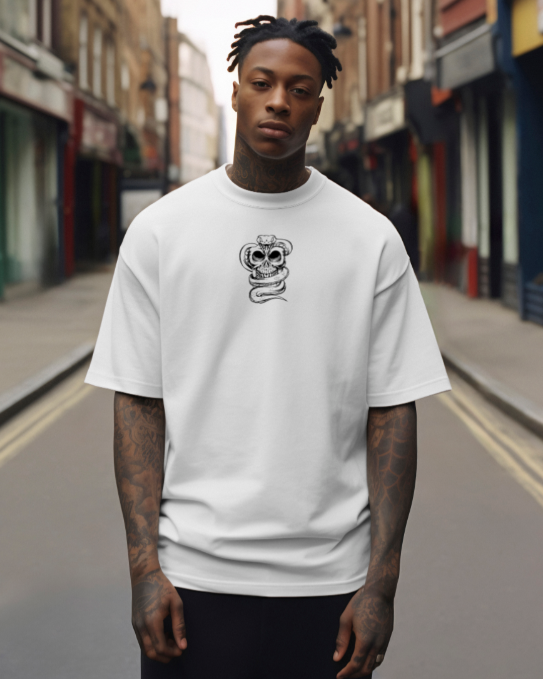 "Venomous Skull" Oversized T-Shirt White WPW165034