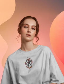 "Yin-Yang Cat"  Oversized T-Shirt White WPW165037