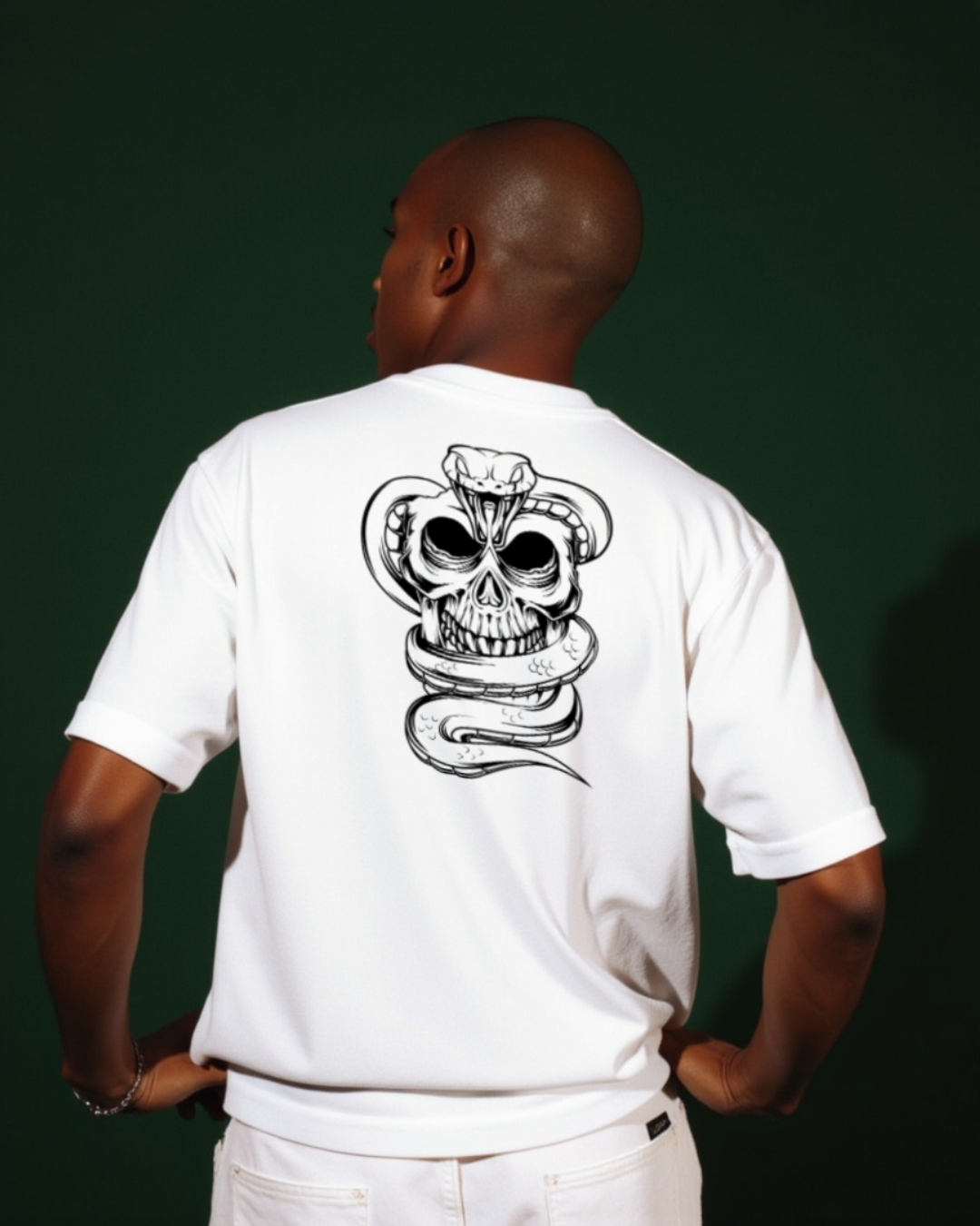 "Venomous Skull" Oversized T-Shirt White WPW165034