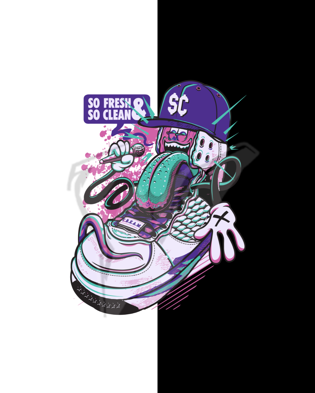 "Fresh Kicks" Oversized T-Shirt Black & White WPBW165047