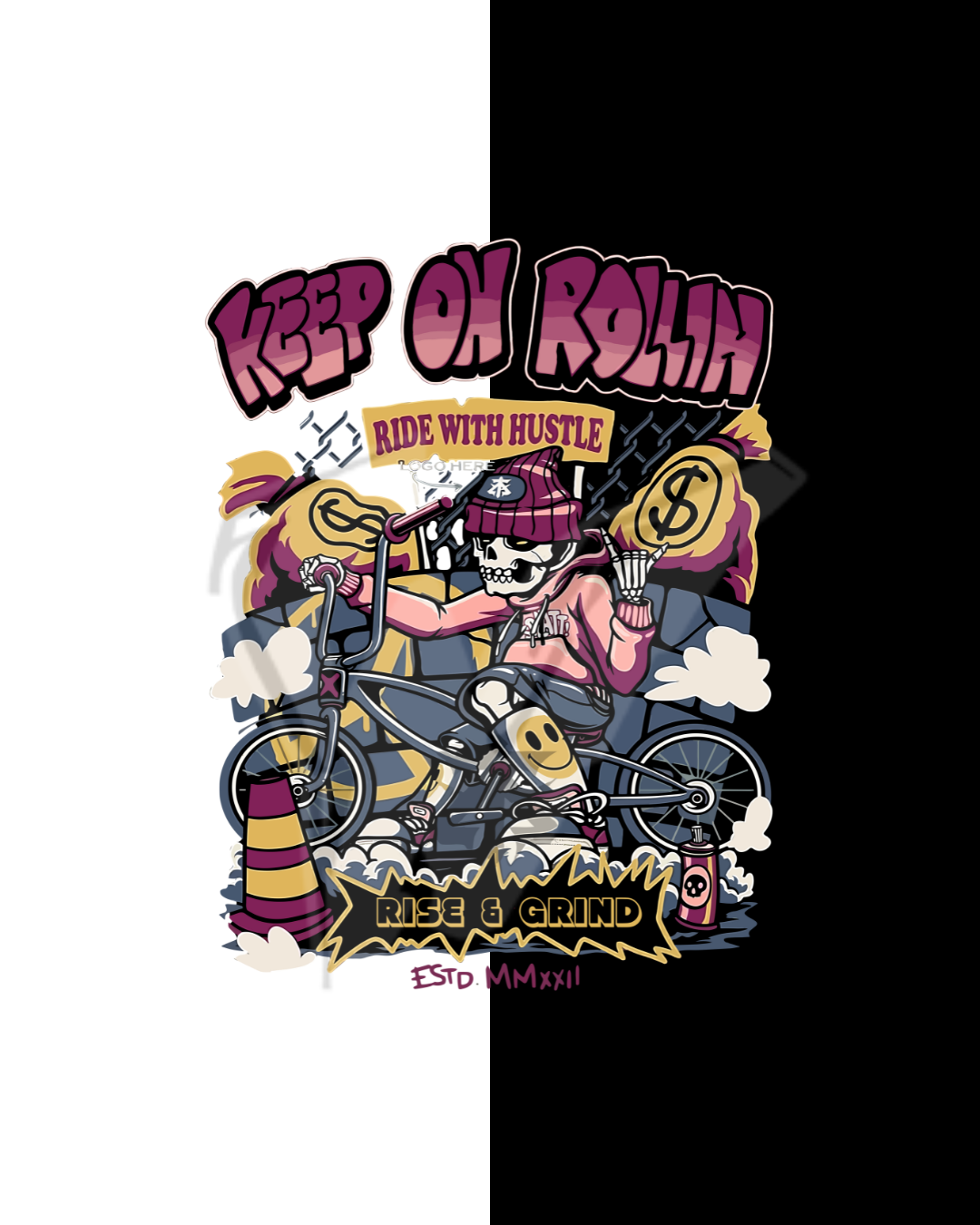 "Keep Rollin’" Oversized T-Shirt Black & White WPBW165050