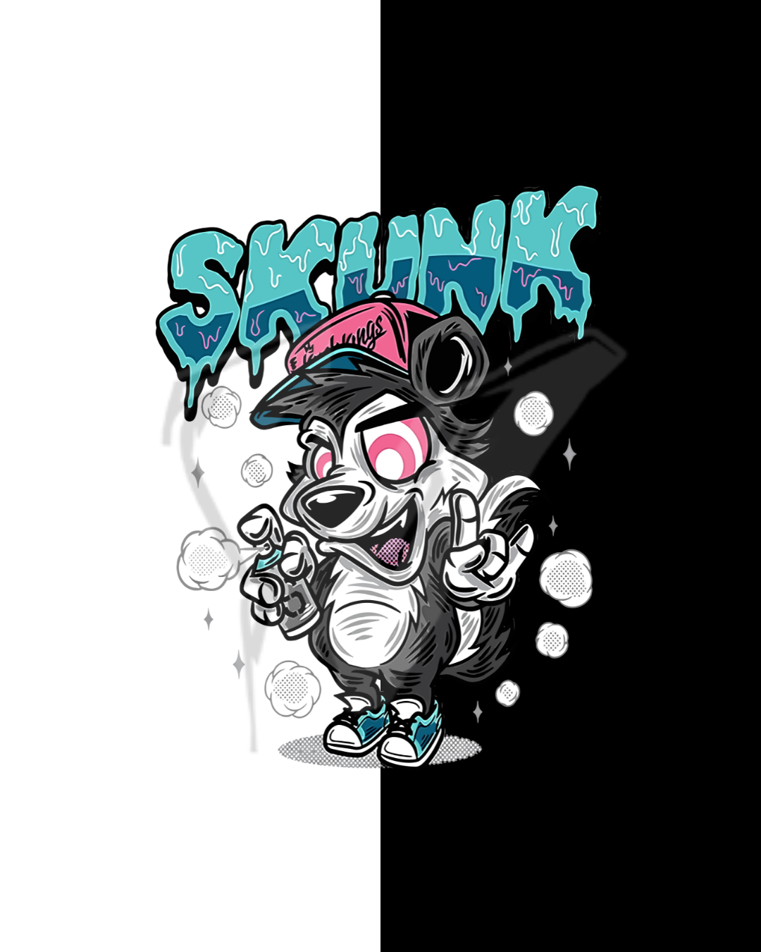 "Skunk Vibes" Oversized T-Shirt Black & White WPBW165043