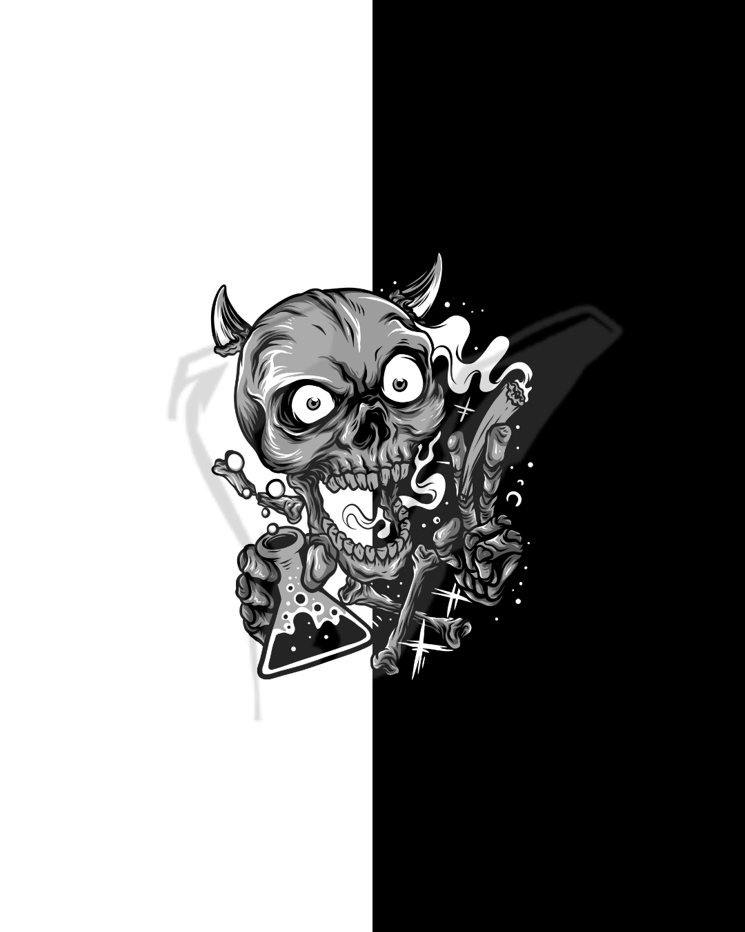 "Toxic Skull" Oversized T-Shirt Black & White WPBW165055