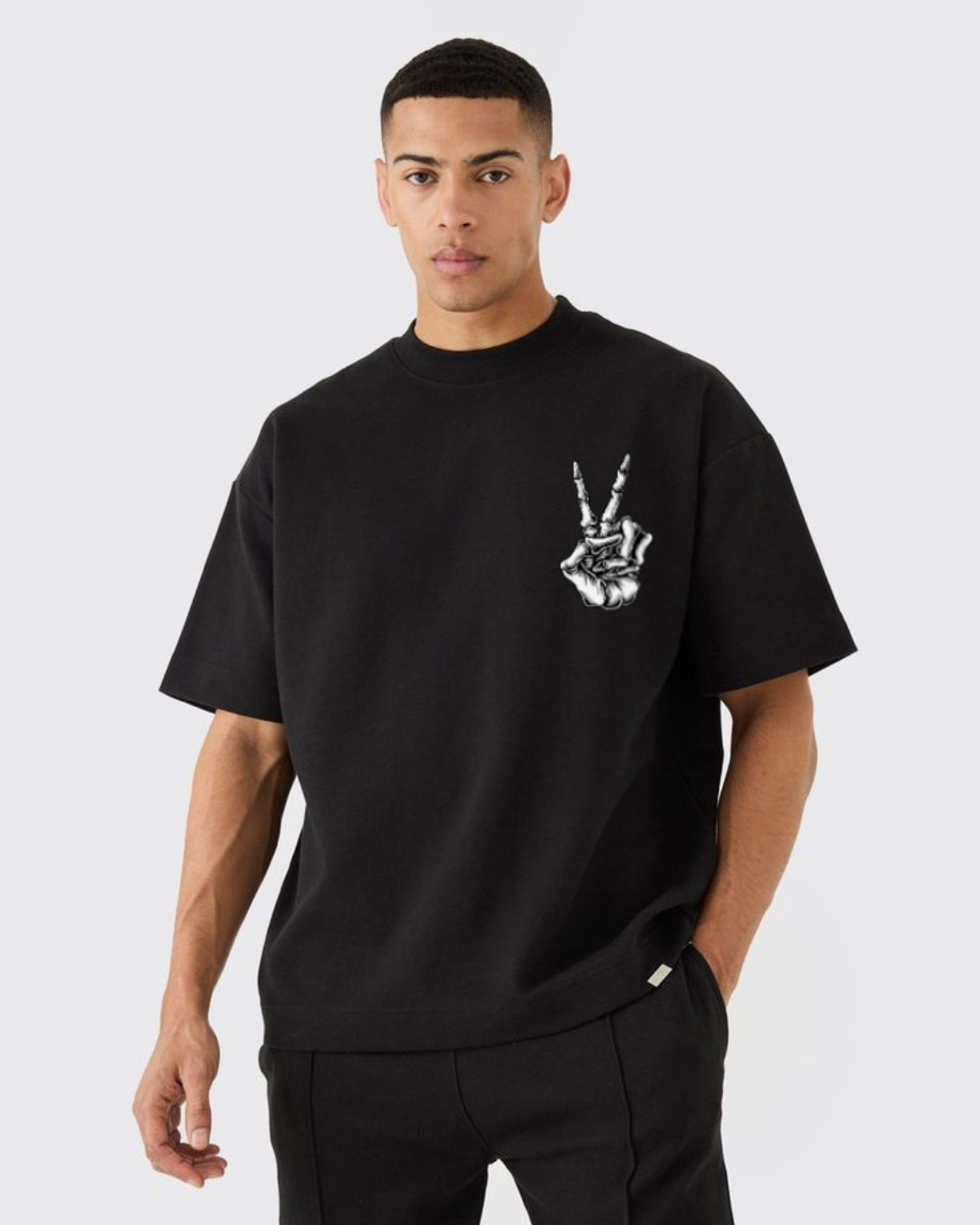 "Skeleton Peace" Oversized T-Shirt Black & White WPBW165057