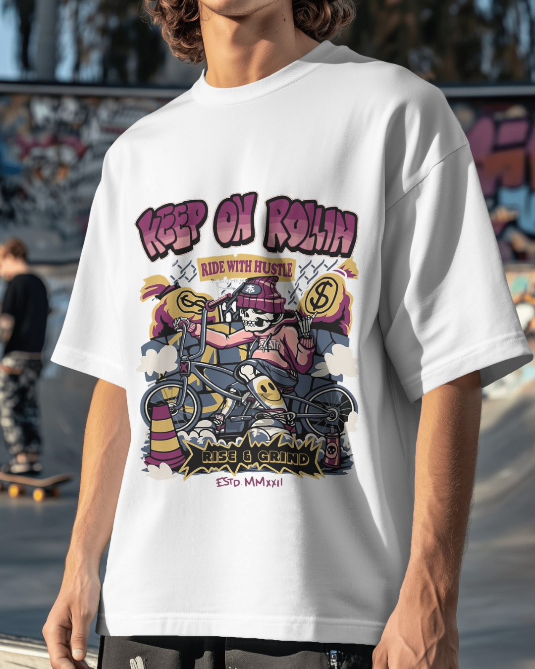 "Keep Rollin’" Oversized T-Shirt Black & White WPBW165050
