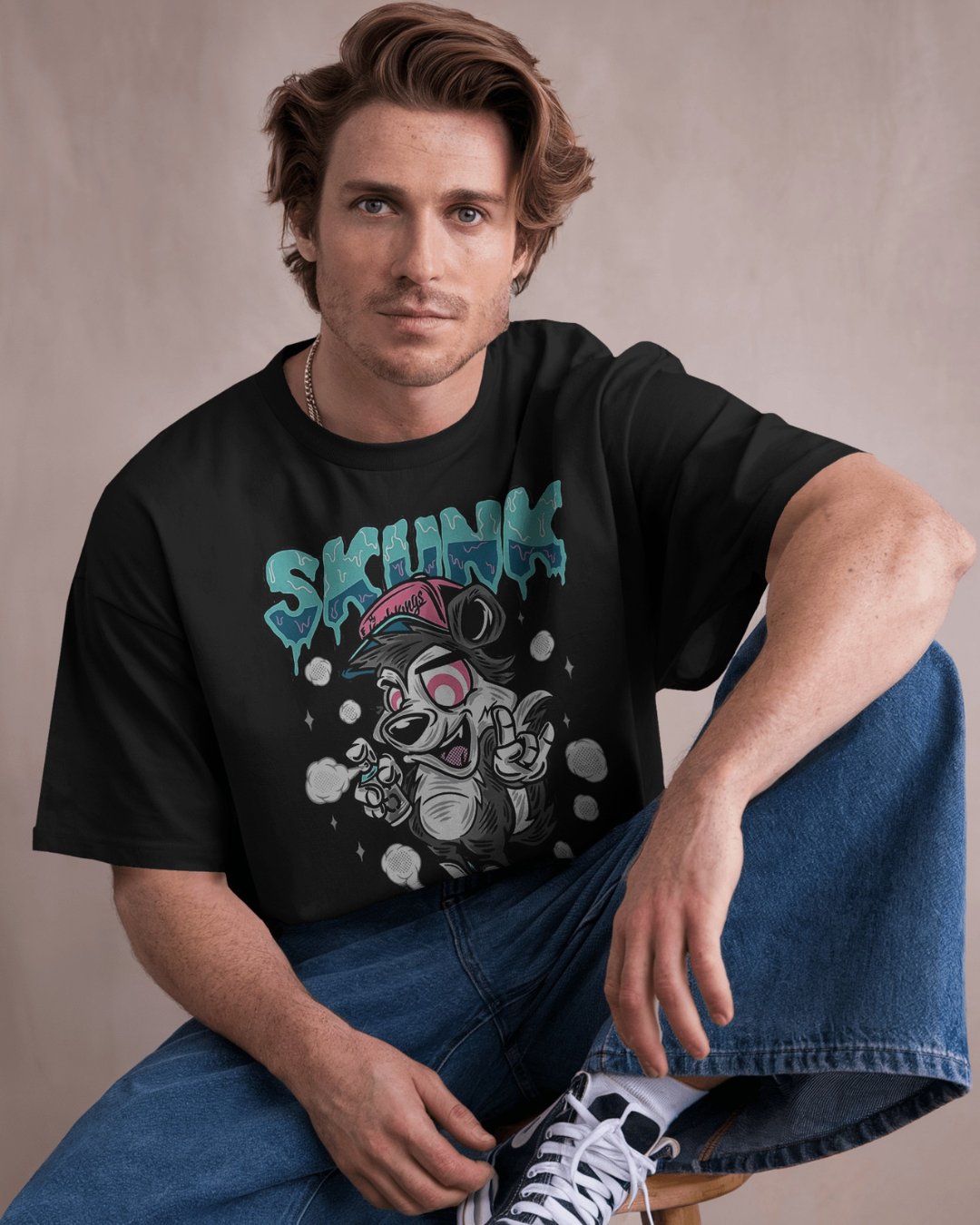 "Skunk Vibes" Oversized T-Shirt Black & White WPBW165043