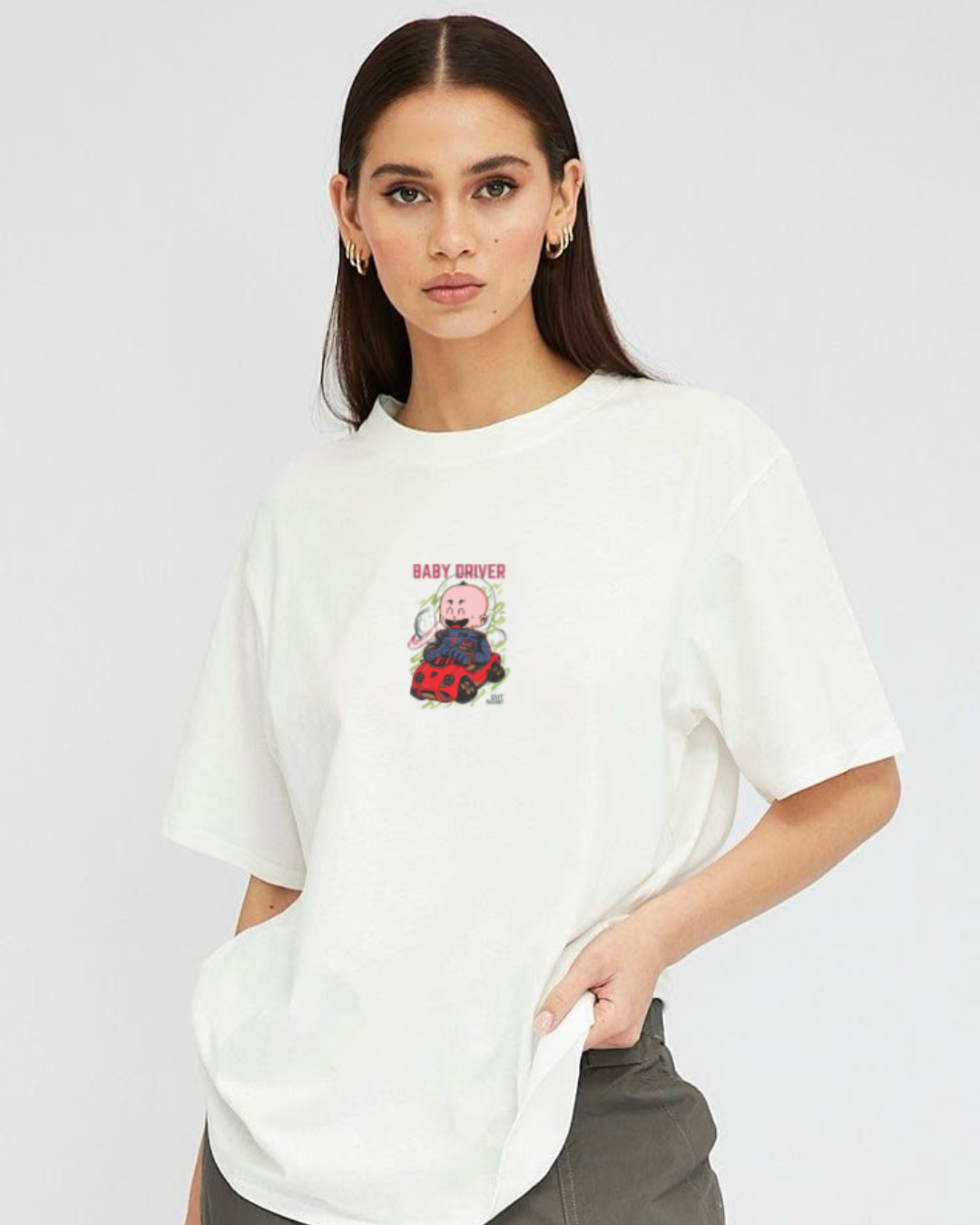 "Baby Driver X" Oversized T-Shirt White WPW165039