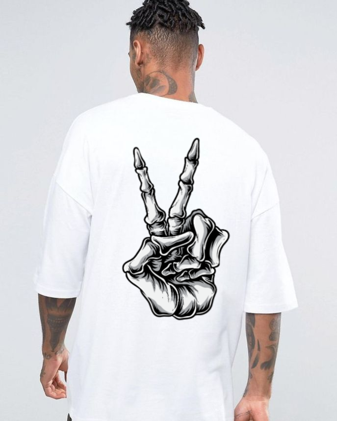 "Skeleton Peace" Oversized T-Shirt Black & White WPBW165057